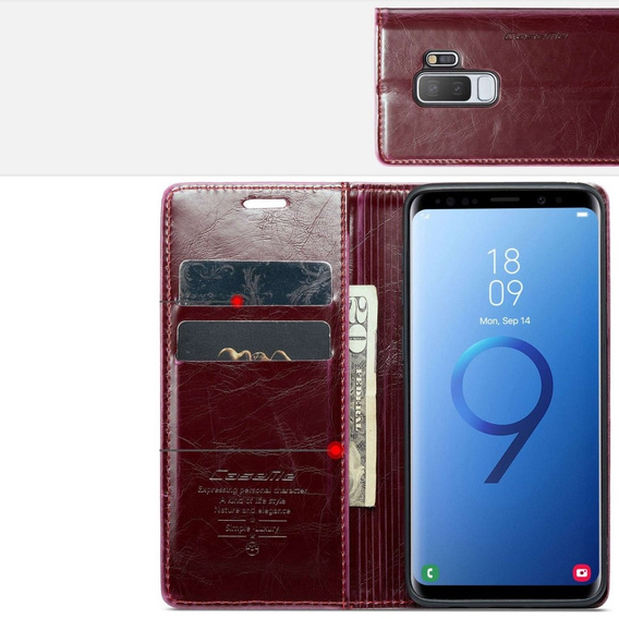 Carcasă flip CASEME pentru Samsung Galaxy S9+ Plus, Waxy Textured, roșu