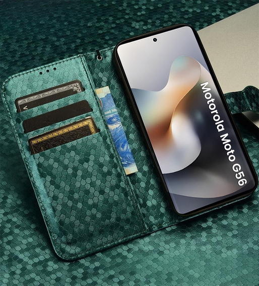 Husa cu clapetă pentru Motorola Moto G56 5G, Wallet Rhombus, verde