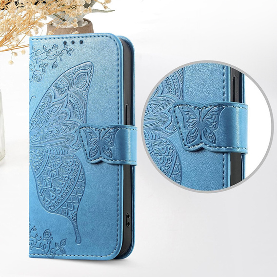 Cu clapetă pentru Xiaomi Redmi 15C 4G/LTE, Butterfly, albastru