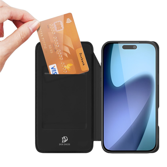 Husă Dux Ducis pentru iPhone Air, Skin Pro, cu clapetă, cu slot pentru carduri, negru