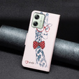 Cu clapetă pentru Motorola Moto G54 5G, Wallet, giraffe, roz