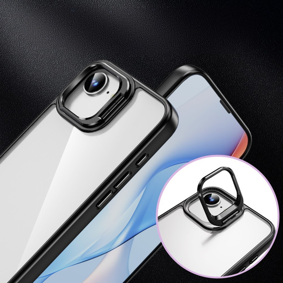Carcasă pentru Iphone 16E, cadru pentru suport, transparent / negru