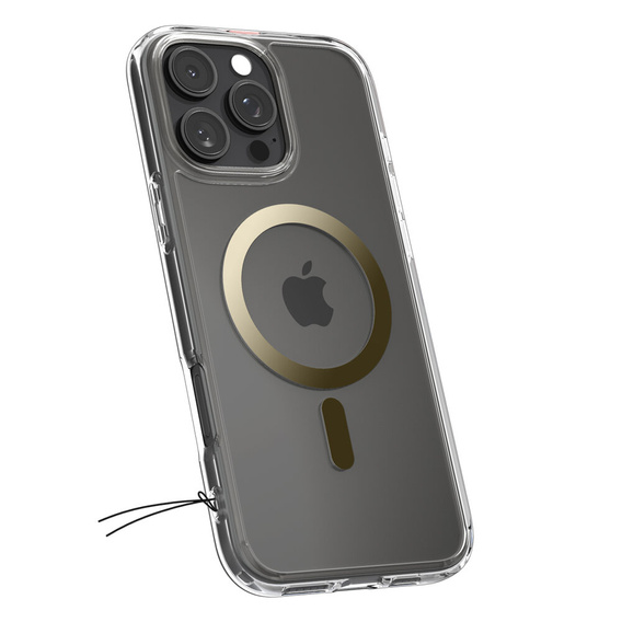 Carcasă MagSafe Spigen pentru iPhone 16 Pro, Ultra Hybrid, transparent / auriu + 9H Tempered Glass