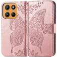 Cu clapetă pentru Motorola Moto G15 / Motorola Moto G15 Power, Butterfly, roz rose gold