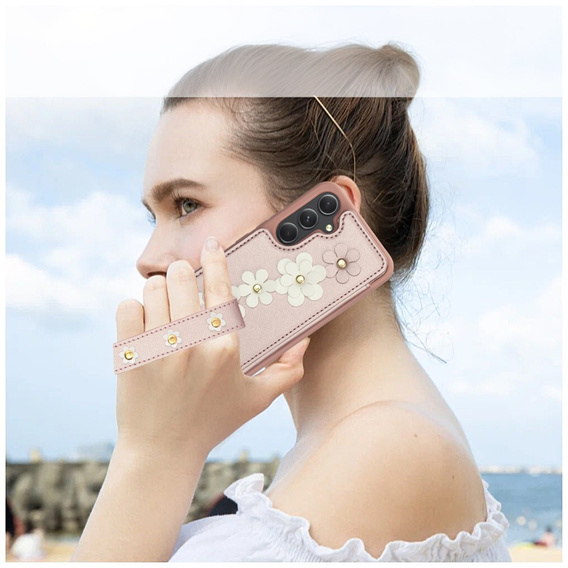 Husa pentru Samsung Galaxy S23 FE, Leather Flower Card Slot, roz