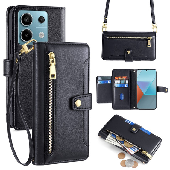 Cu clapetă pentru Xiaomi Redmi Note 13 Pro 5G, Wallet Zipper Pocket, negru