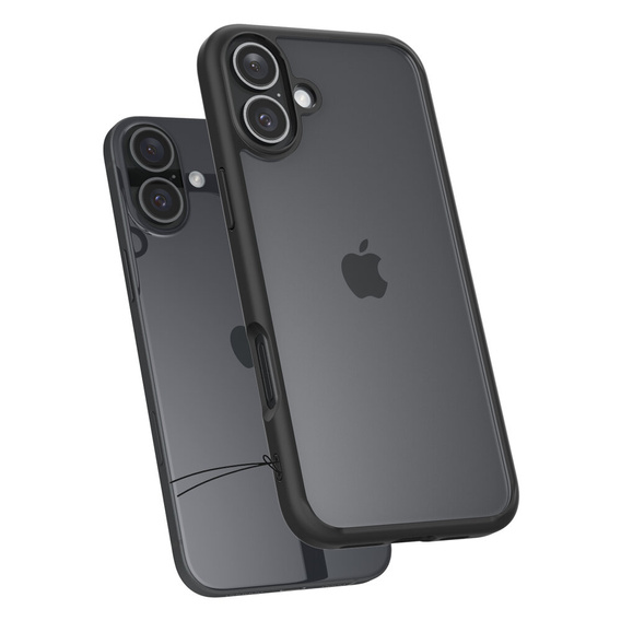 Carcasa Spigen pentru iPhone 16, Ultra Hybrid, transparent / negru + sticlă temperată 9H