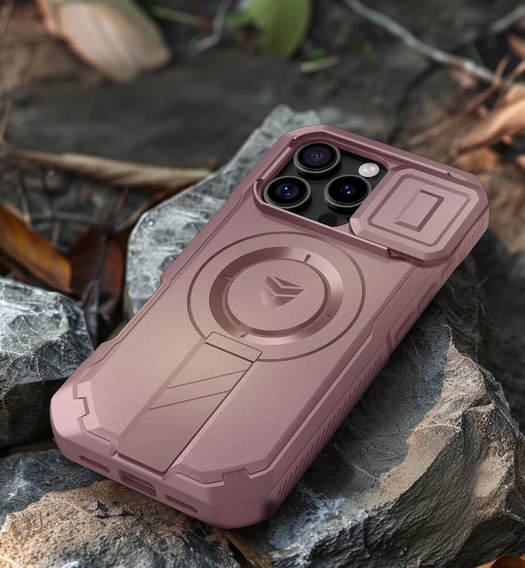 Husă blindată pentru iPhone 16 Pro, Dexnor CamProtect MagSafe, roz (Două rame)