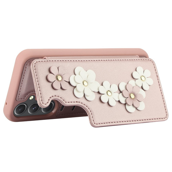 Husa pentru Samsung Galaxy S23 FE, Leather Flower Card Slot, roz