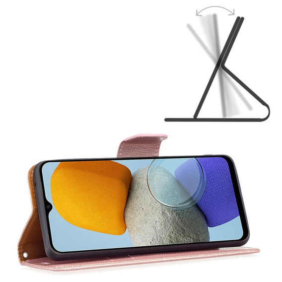 Cu clapetă pentru Samsung Galaxy M33 5G, Wallet Litchi Magnet, roz rose gold