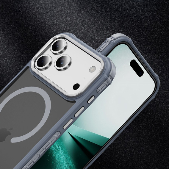 Carcasă Matt pentru iPhone 17 Pro Max, blindată, pentru MagSafe, fumurie cu margini gri
