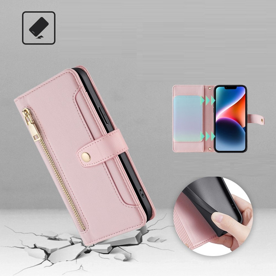Cu clapetă pentru Xiaomi Redmi Note 13 Pro 5G, Wallet Zipper Pocket, roz
