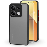 Carcasă din silicon pentru Xiaomi Redmi Note 13 5G, cu protecție pentru camera foto, transparent / negru + sticlă călită 9H