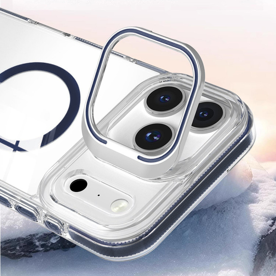 Husă pentru iPhone 17 Pro Max, pentru MagSafe, cu suport, transparentă cu inserții albastru marin
