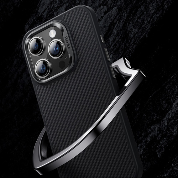 Carcasa BENKS Kevlar pentru iPhone 15 Pro Max, pentru MagSafe, Carbon Fiber, negru