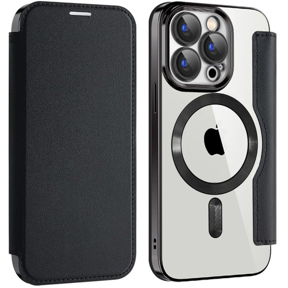 Cu clapetă pentru iPhone 15 Pro Max, RFID Wallet MagSafe CamShield, negru