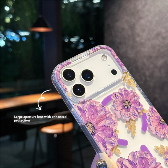 Husă magnetică cu model floral realizat cu laser pentru iPhone 17 Pro