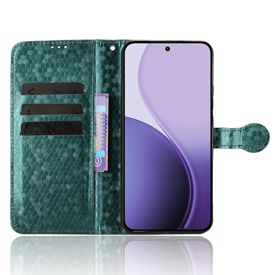Husă cu clapetă pentru Oppo Reno 14, Wallet Rhombus, verde