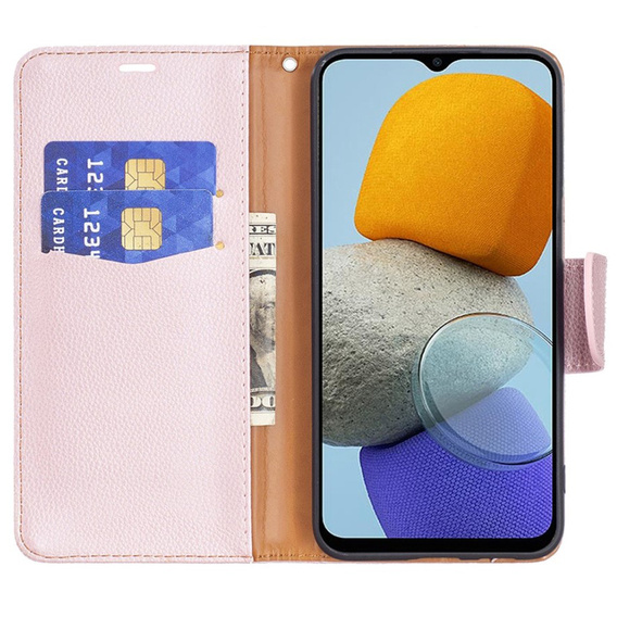 Cu clapetă pentru Samsung Galaxy M33 5G, Wallet Litchi Magnet, roz rose gold
