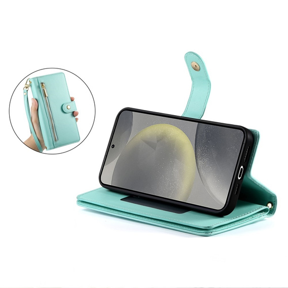Cu clapetă pentru Samsung Galaxy S25+ Plus, Wallet Zipper Pocket, verde