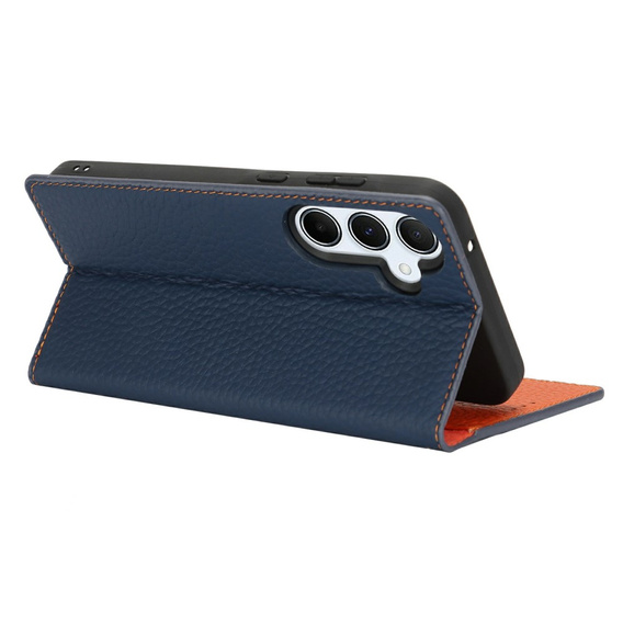 Cu clapetă pentru Samsung Galaxy S25, Litchi Skin Grain, albastru închis