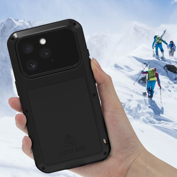Love Mei Huse pentru iPhone 16 Pro, armored with glass, negru