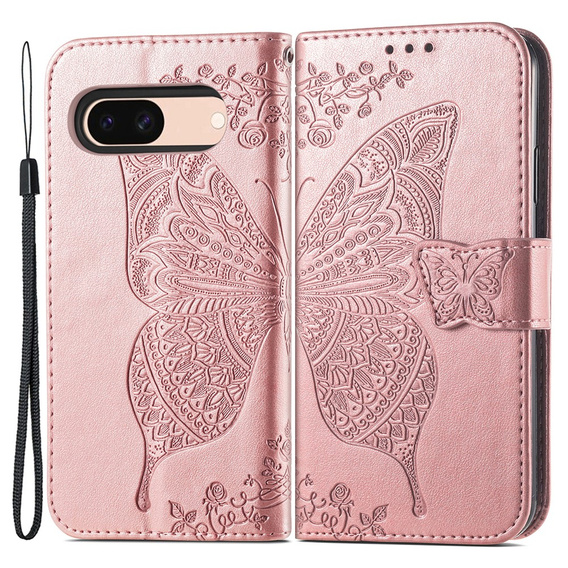 Cu clapetă pentru Google Pixel 8A, Butterfly, roz rose gold
