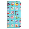 Cu clapetă pentru Motorola Moto G73 5G, Wallet, owls, albastru