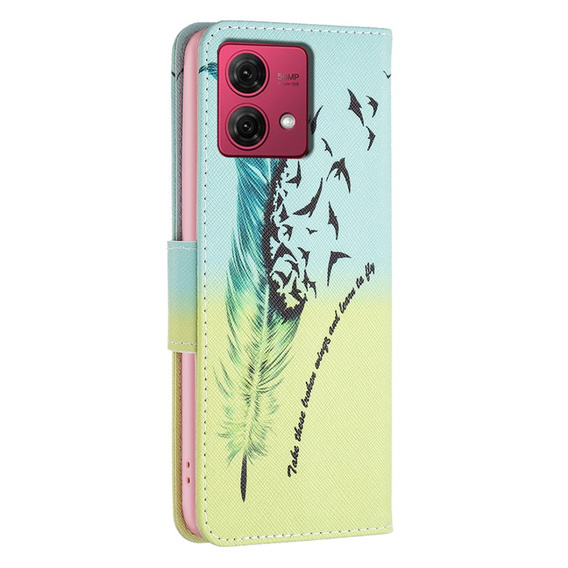 Cu clapetă pentru Motorola Moto G84 5G, Wallet, feather, albastru