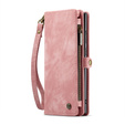 Husă CASEME pentru Samsung Galaxy S25 Ultra, Retro Leather Wallet, cu curea de umăr, roșu