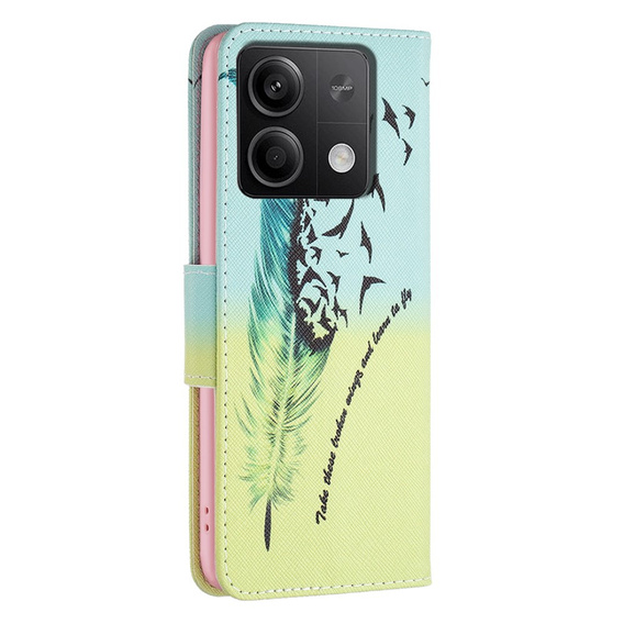 Cu clapetă pentru Xiaomi Redmi Note 13 5G, Wallet, Feather albastru / galben