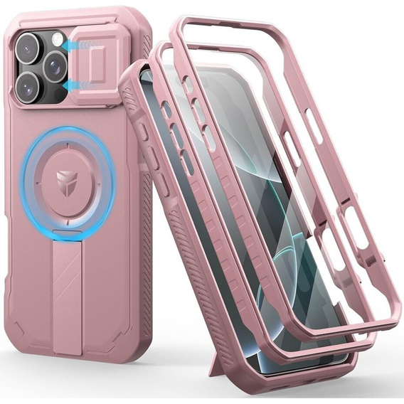 Husă blindată pentru iPhone 16 Pro Max, Dexnor CamProtect MagSafe, roz (Două rame)