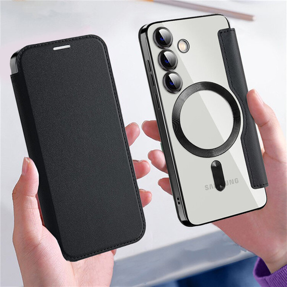 Cu clapetă pentru Samsung Galaxy S24+ Plus, RFID Wallet MagSafe CamShield, negru