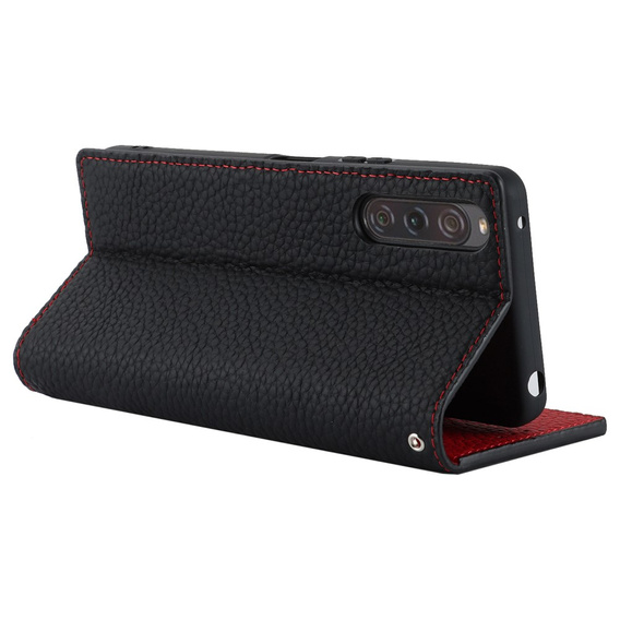 Cu clapetă pentru Sony Xperia 10 V, Litchi Skin Grain, negru