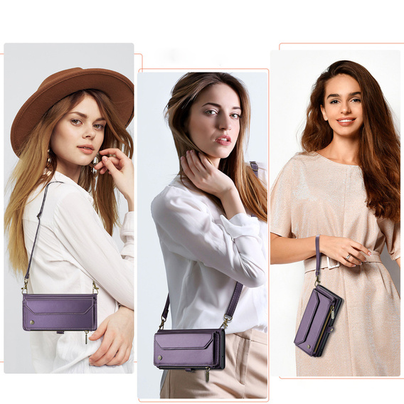 Husă cu clapetă pentru Samsung Galaxy A17 5G, portofel cu închidere și curele - violet