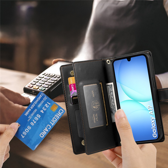 Wallet Zipper Pocket flip caz pentru Samsung Galaxy A17 5G, Wallet Zipper Pocket, negru