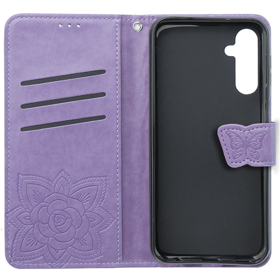 Cu clapetă pentru Samsung Galaxy M34 5G, Butterfly, violet