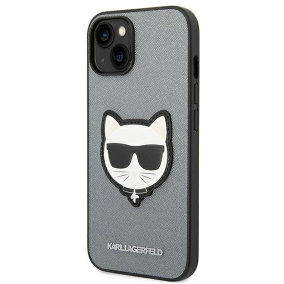 Karl Lagerfeld Huse pentru iPhone 14, Saffiano Choupette Head Patch, de argint