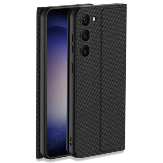 Cu clapetă pentru Samsung Galaxy S23 Plus, GKK Leather, carbon negru