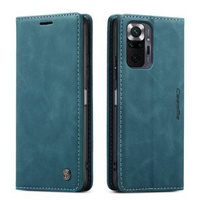 Husa CASEME pentru Xiaomi Redmi Note 10 Pro, Leather Wallet Case, albastru