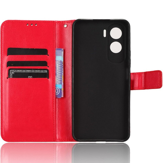 Cu clapetă pentru Honor 90 Lite 5G, Crazy Horse Wallet, roșu
