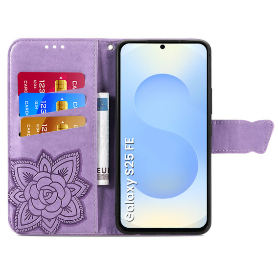 Cu clapetă pentru Samsung Galaxy S25 FE, Butterfly, violet