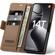 Husă pentru Xiaomi 14T, ERBORD Glossy Litchi, portofel cu clapetă, maro