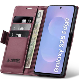 Husă pentru Samsung Galaxy S25 Edge, ERBORD Glossy Litchi, portofel cu clapetă, roșu
