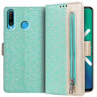 Carcasă cu clapetă pentru Huawei P30 Lite, Wallet Pocket Zipper Lace, verde