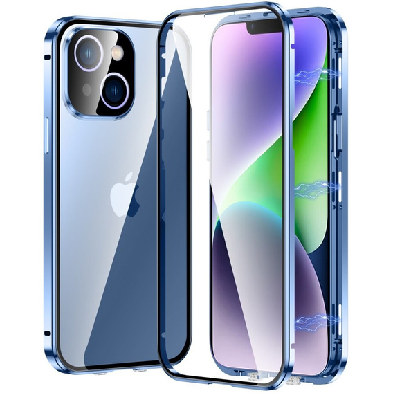 Husa pentru iPhone 13, Magnetic Dual Glass, albastru
