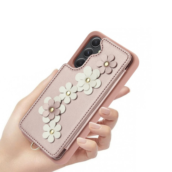 Husa pentru Samsung Galaxy A55 5G, Leather Flower Card Slot, roz