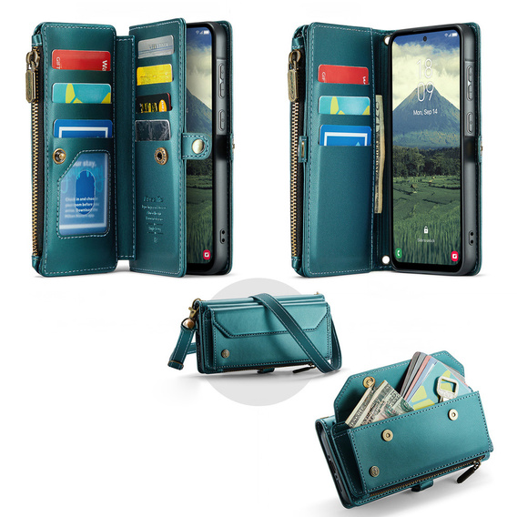 Husă de portofel cu închidere și curele pentru Samsung Galaxy A17 5G - verde