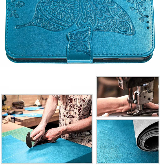 Cu clapetă pentru Oppo Reno 13F / Oppo Reno 13FS, Butterfly, albastru