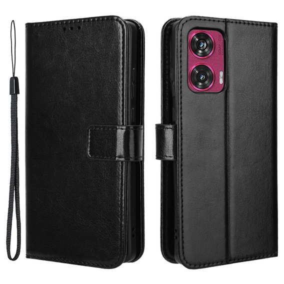 Cu clapetă pentru Motorola Edge 50 Fusion 5G, Crazy Horse Wallet, negru